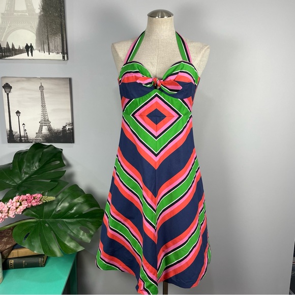 Trina Turk Rhiannon striped multicolored halter dress Sz 2 - Picture 3 of 12